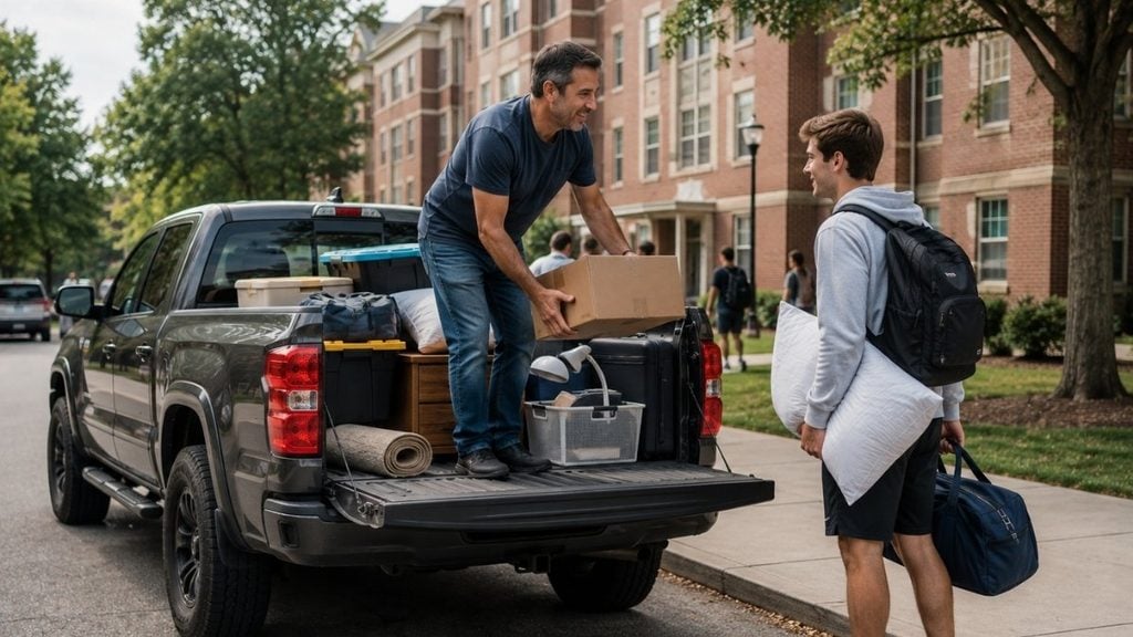 Man unloading boxes into a pickup truck