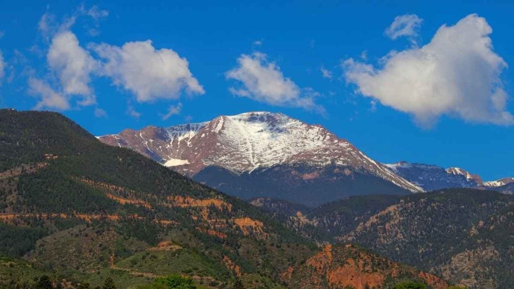 Driving Pikes Peak Highway. In photo: Pikes Peak, Colorado Springs, Colorado