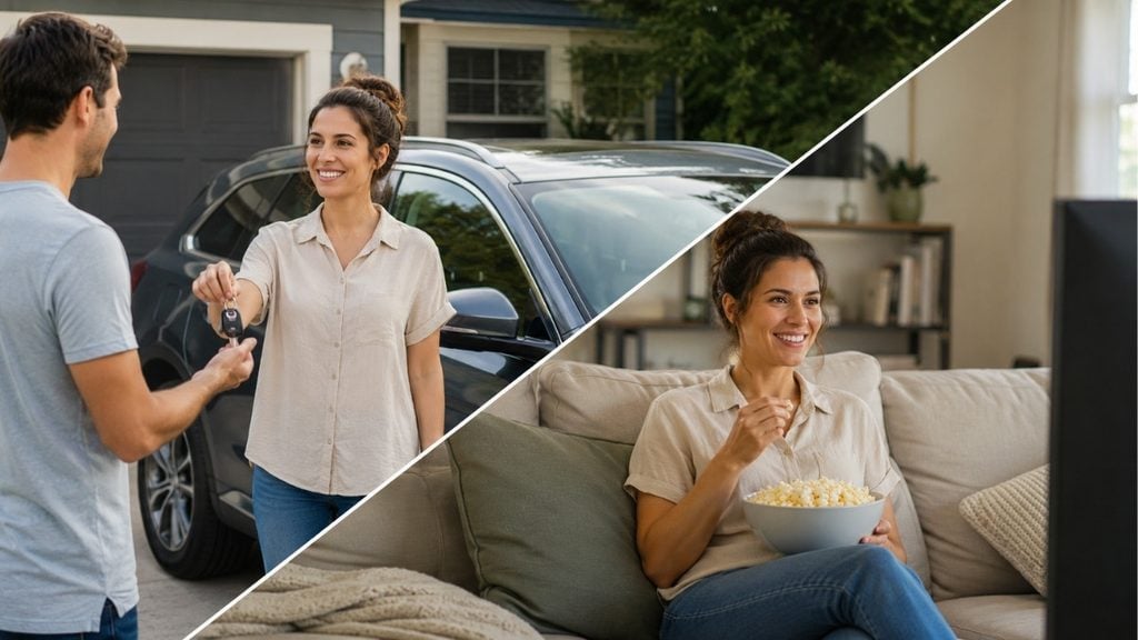 Car owner handing over keys to another driver for a vehicle rental