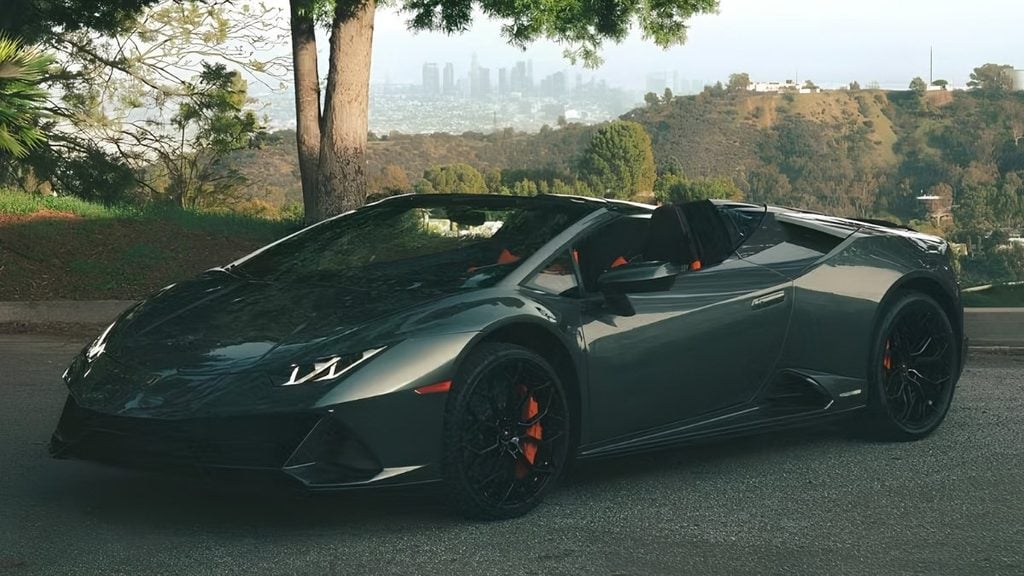 Black Lamborghini Huracán EVO showcasing its sculpted exterior and aerodynamic bodywork.