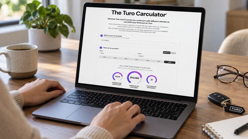 Turo Carculator showing estimated annual earnings and ROI for a vehicle
