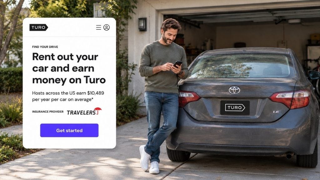 Turo host checking his phone beside a car while exploring how to rent out a car and earn money on Turo