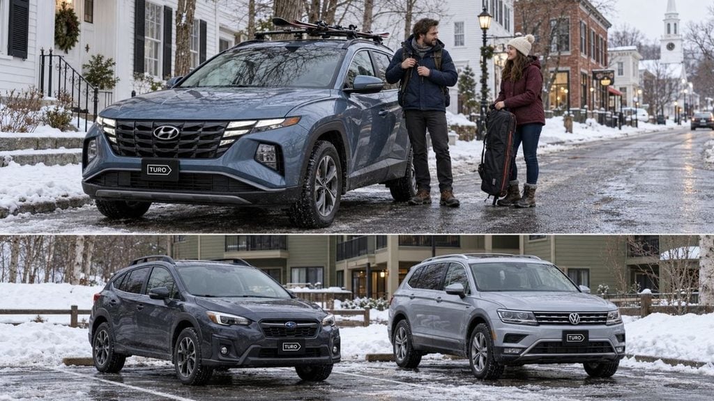 Hyundai Tucson AWD SUV for a couple's ski trip, with compact crossover alternatives for winter mountain getaways.