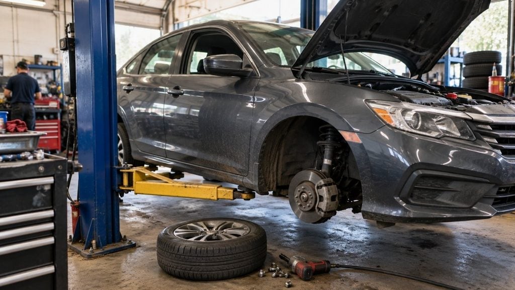 Car maintenance and unexpected repair costs at an auto shop.