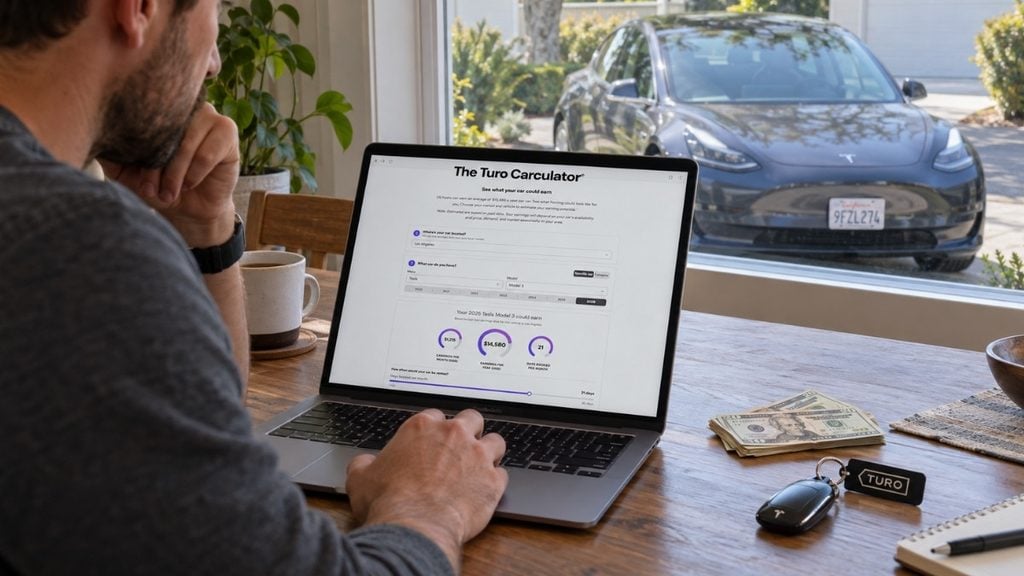 Person checking potential car earnings with the Turo Carculator.