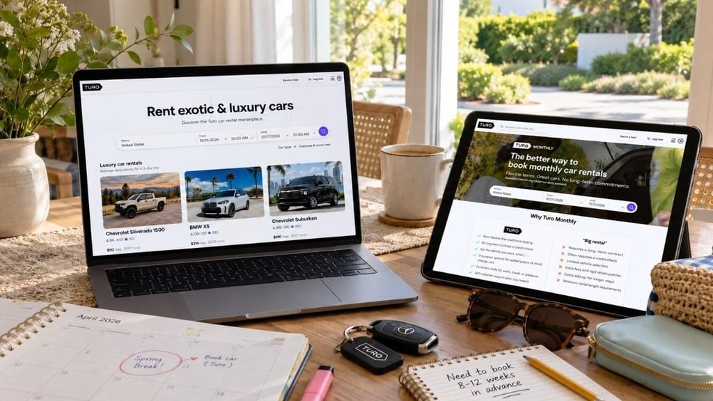Comparing holiday car rental prices, booking options and long-term rentals on Turo.