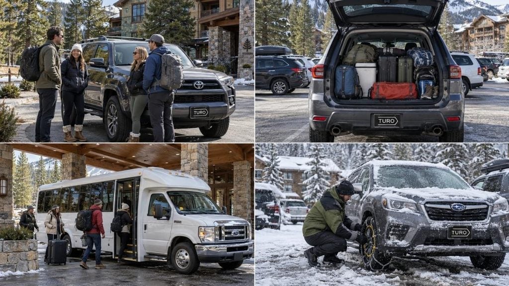 Resort transportation options, including Turo rental cars, shuttle buses.